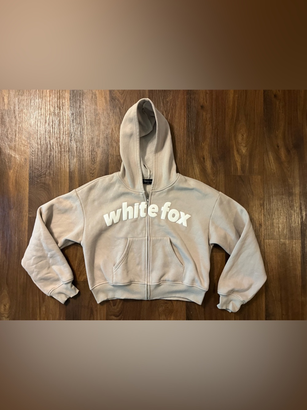 White Fox Cropped Zip Hoodie Color Moon Size S/M
